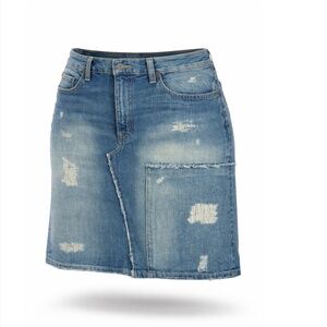 Polo Ralph Lauren Women’s Distressed Denim Skirt Light Wash Knee Length